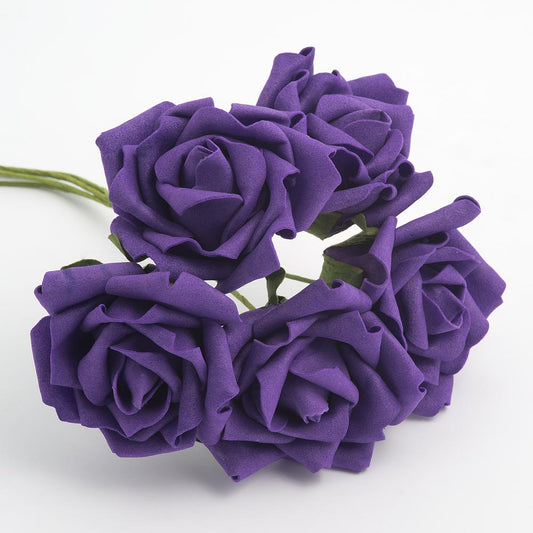 Purple 5cm Foam Roses Bunch of 6