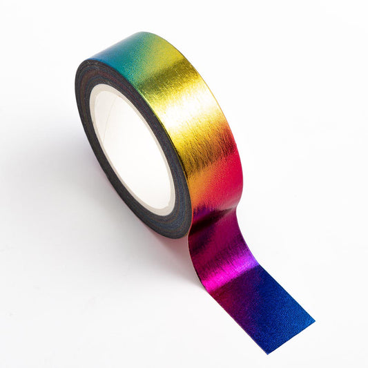 Rainbow Foil Adhesive Washi Tape 15mm 10 Metre Reel