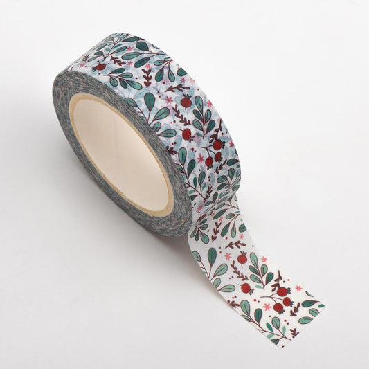 Red Bud Green Leaf Adhesive Washi Tape 15mm 10 Metre Reel