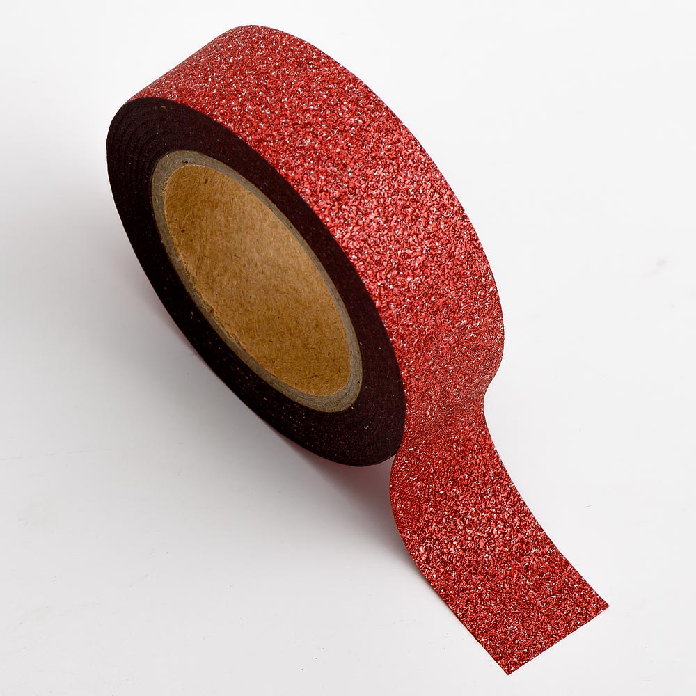 Red Glitter Adhesive Washi Tape 15mm 10 Metre Reel