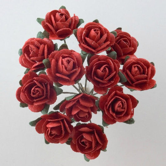 Red Paper Tea Roses Bunch of 12
