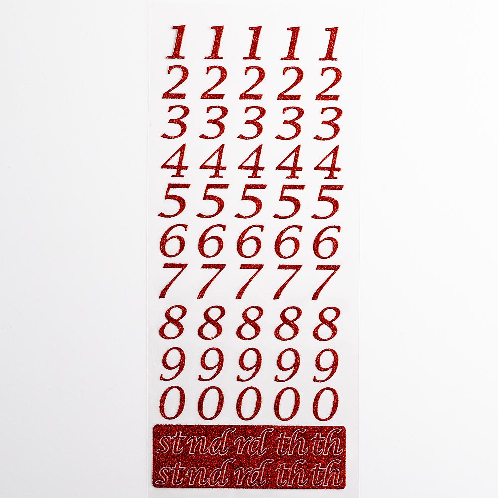 Red Script Self Adhesive Glitter Numbers