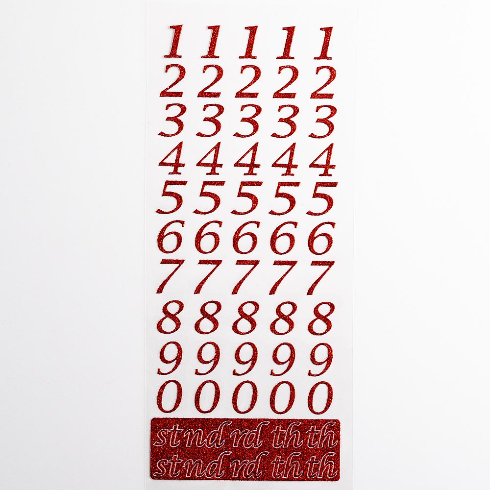 Red Script Self Adhesive Glitter Numbers - Perfect Tables