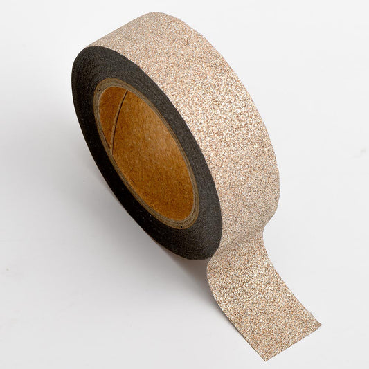 Rose Gold Glitter Adhesive Washi Tape 15mm 10 Metre Reel