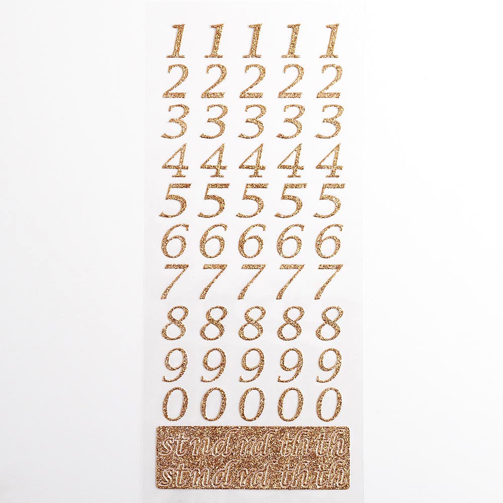 Rose Gold Script Self Adhesive Glitter Numbers