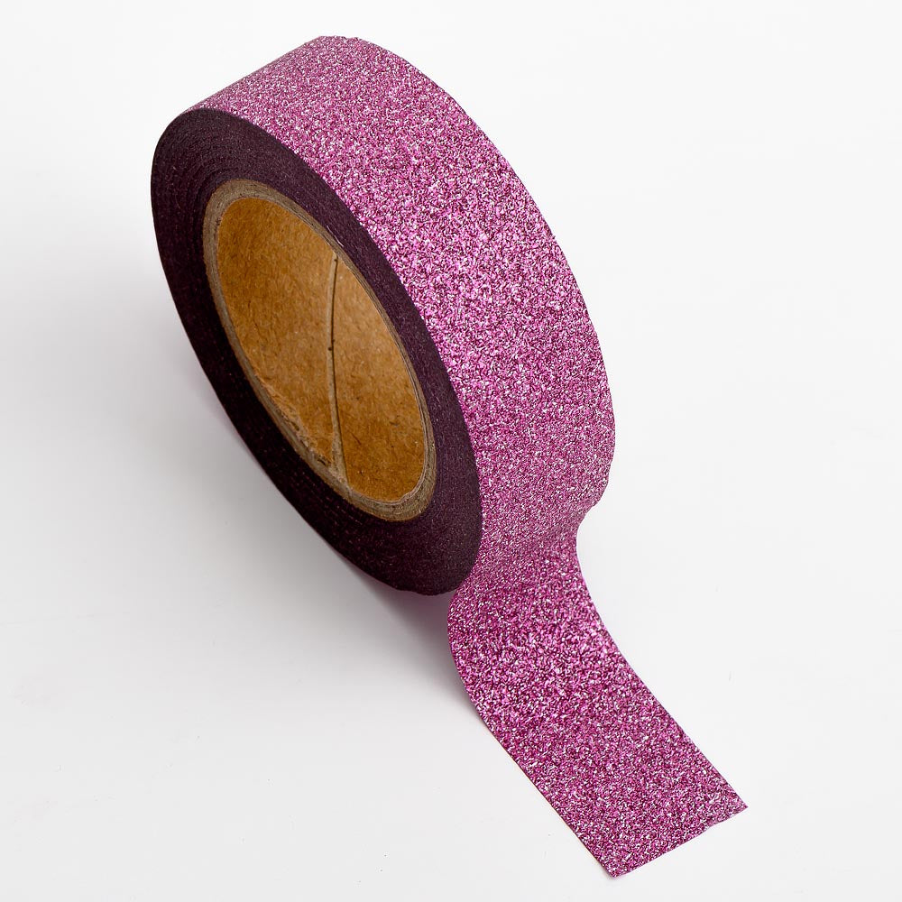 Rose Pink Glitter Adhesive Washi Tape 15mm 10 Metre Reel