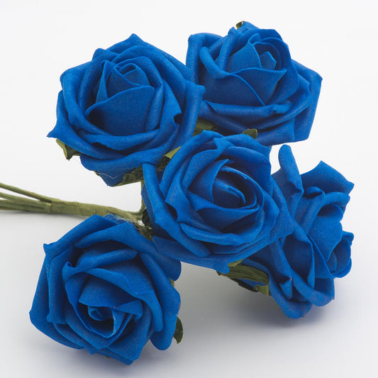 Royal Blue 5cm Foam Roses Bunch of 6