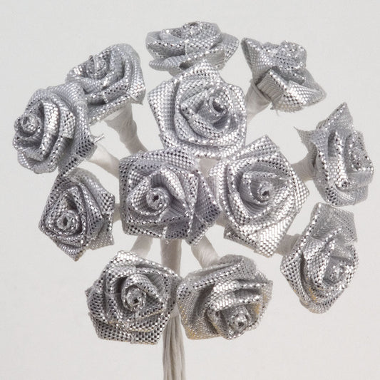 Silver Ribbon Roses Bunch of 12