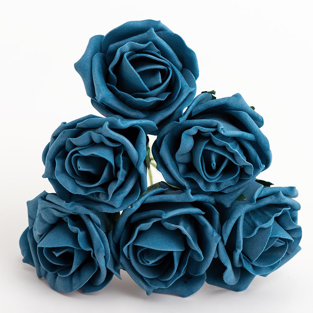 Teal 5cm Foam Roses Bunch of 6