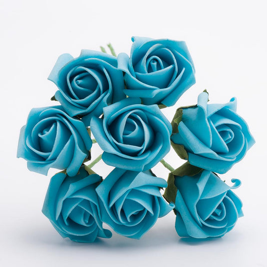 Turquoise 3cm Foam Roses Bunch of 8
