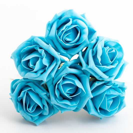 Turquoise 5cm Foam Roses Bunch of 6