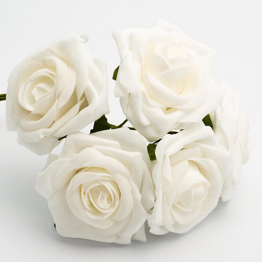 White 10cm Foam Roses Bunch of 5