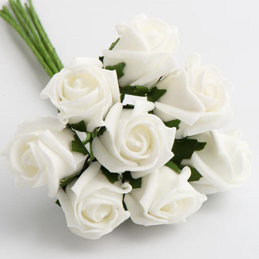 White 3cm Foam Roses Bunch of 8
