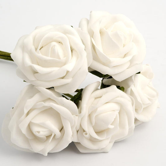 White 5cm Foam Roses Bunch of 6